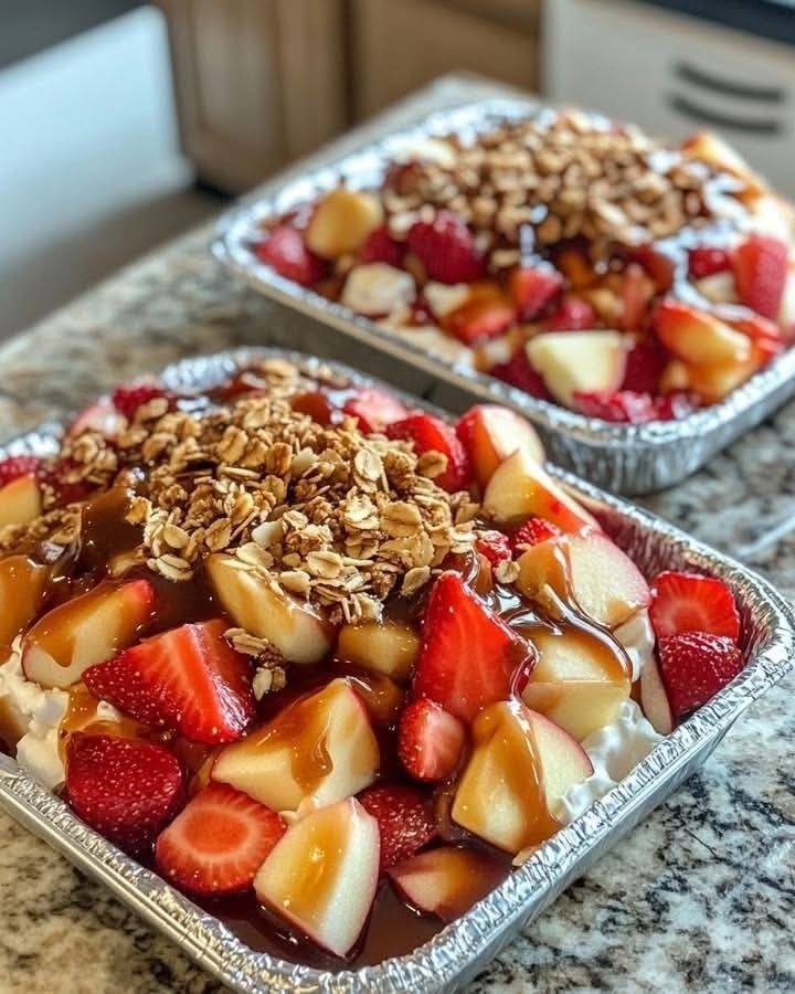 Fruit Salad Dessert with Caramel and Granola