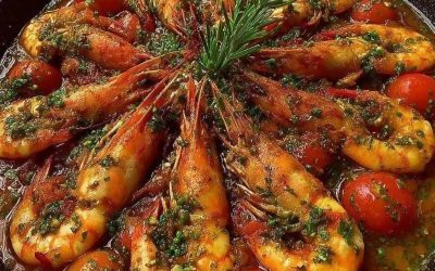 Pan-fried prawns with garlic, tomatoes & southern herbs