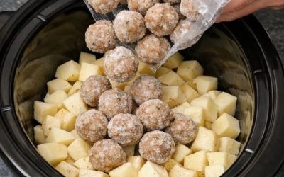 Dump frozen meatballs over raw cubed potatoes, together with 3 ingredients, into slow cooker for a comforting meal that disappears faster than anythin